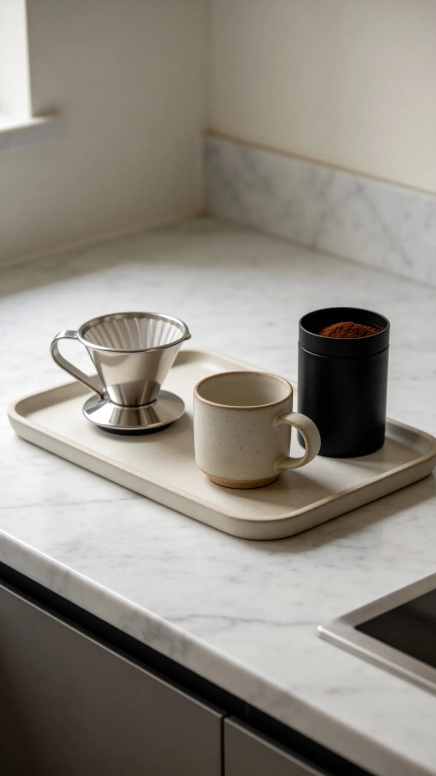 11. Minimalist Tray Setup for Small Kitchens
