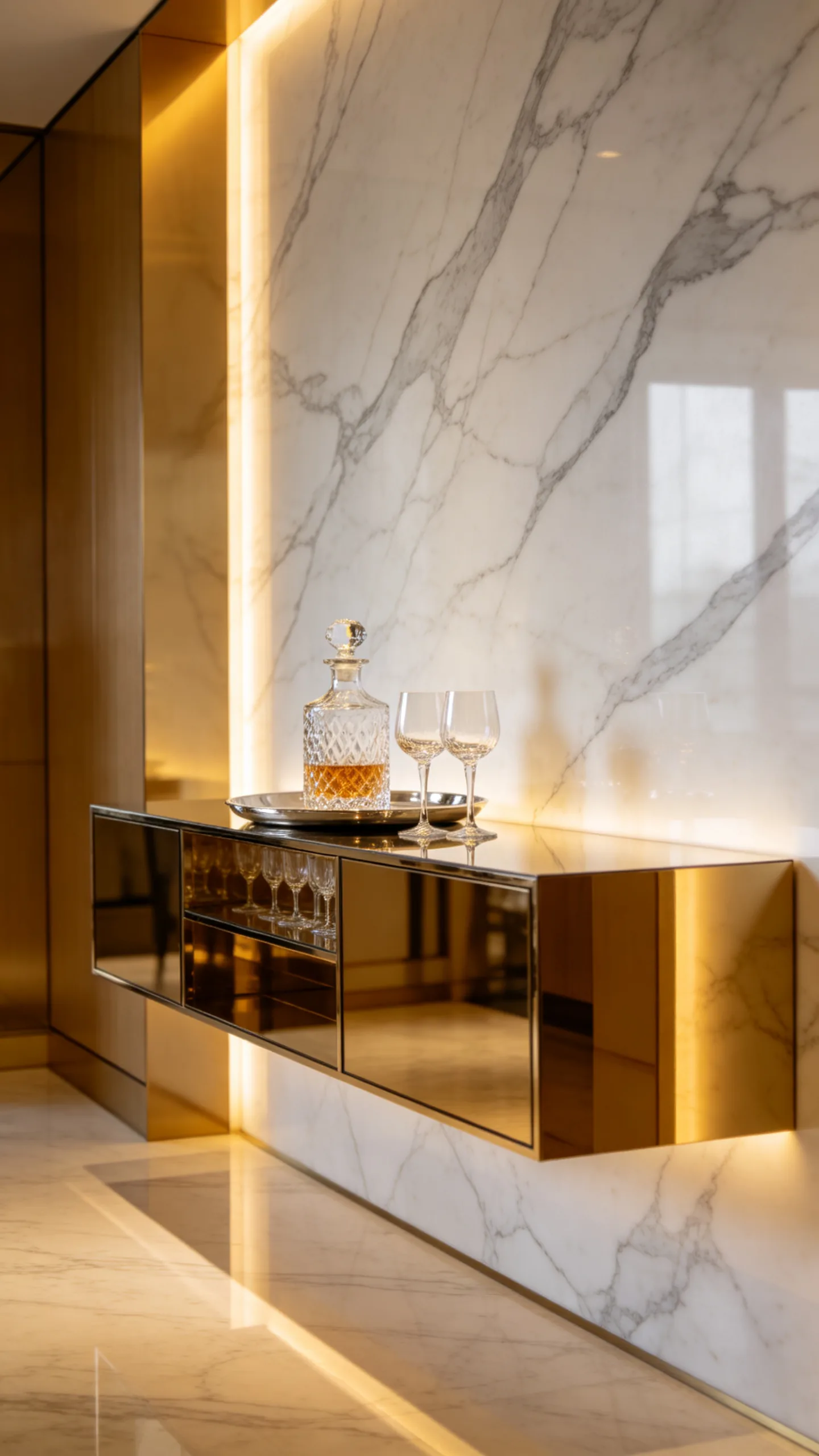 12. Elegant Marble Backed Floating Console