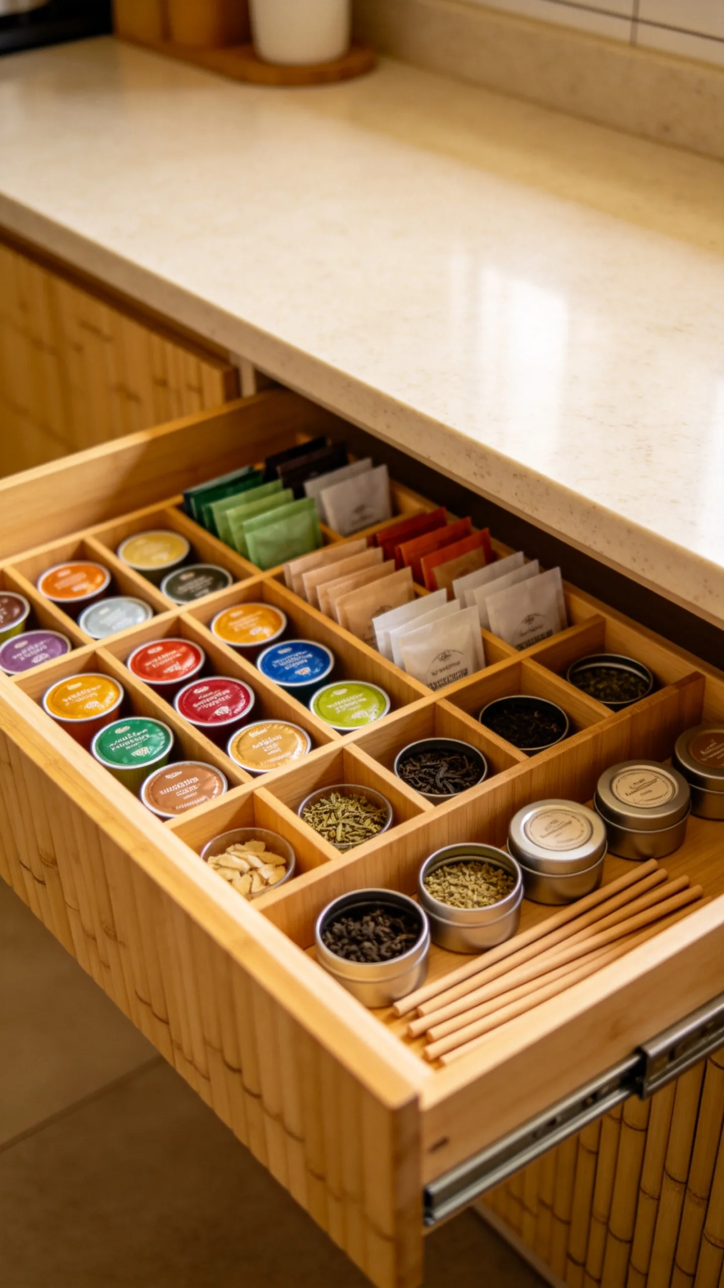 13. Coffee and Tea Drawer with Organized Inserts