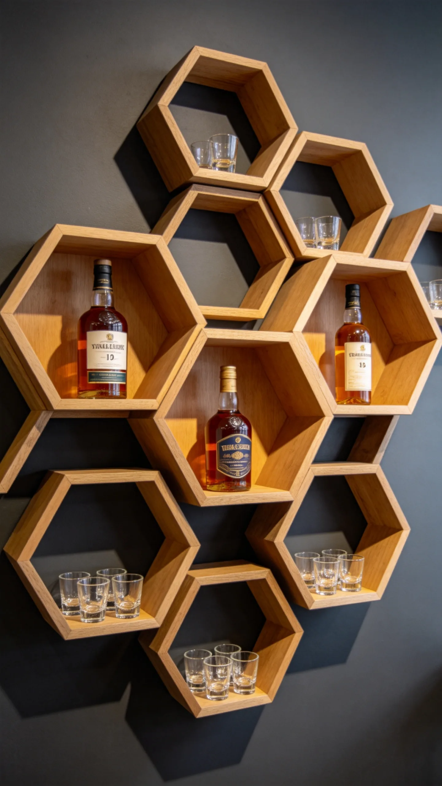 13. Geometric Hexagon Wall Shelves