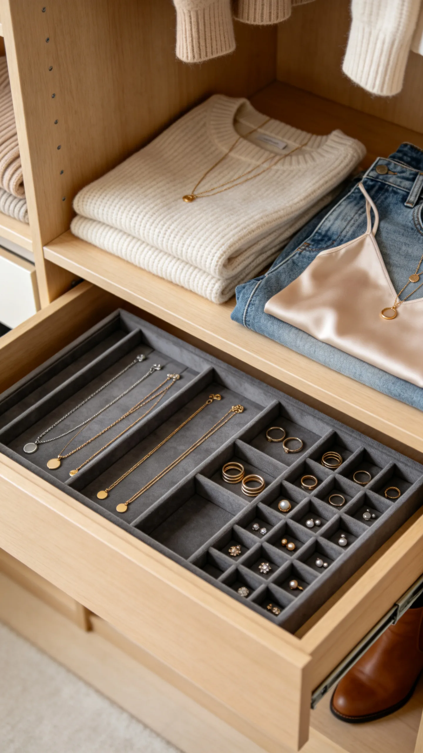 15. Built-In Jewelry Drawers with Velvet Divided Trays