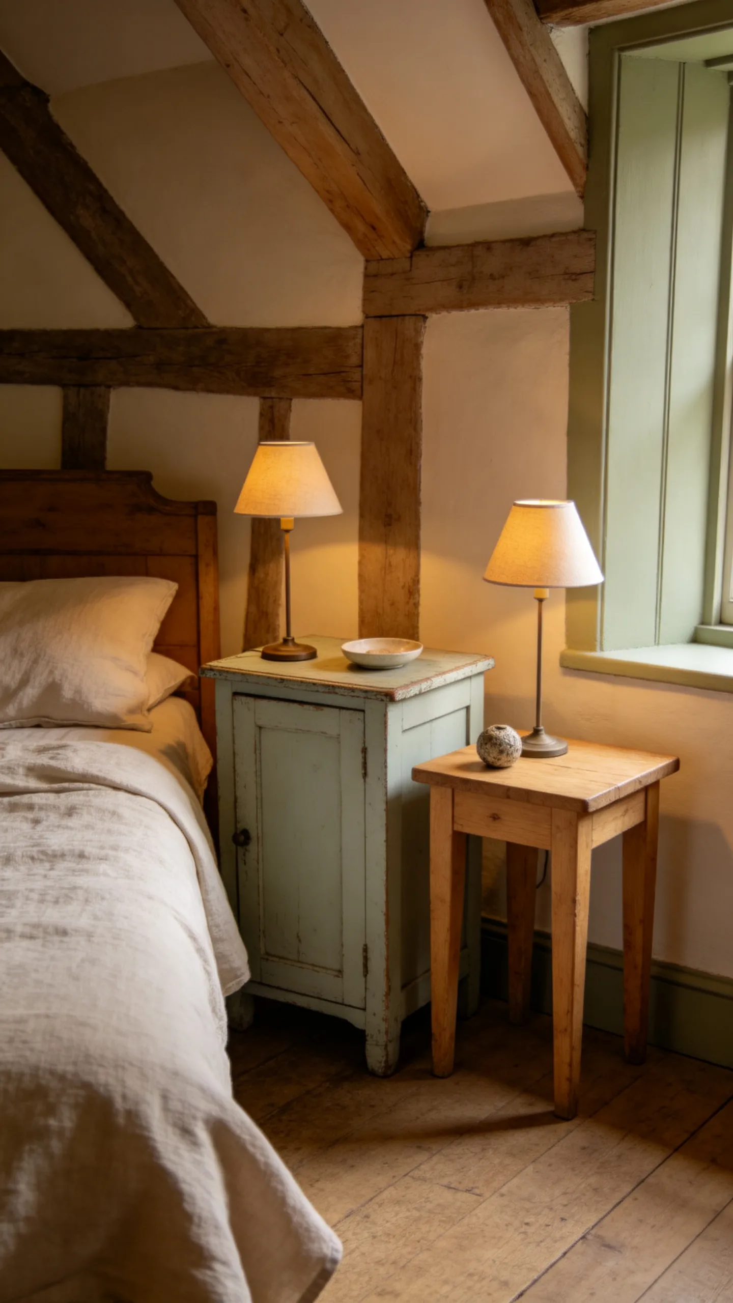 5. Use Mismatched Vintage-Style Nightstands