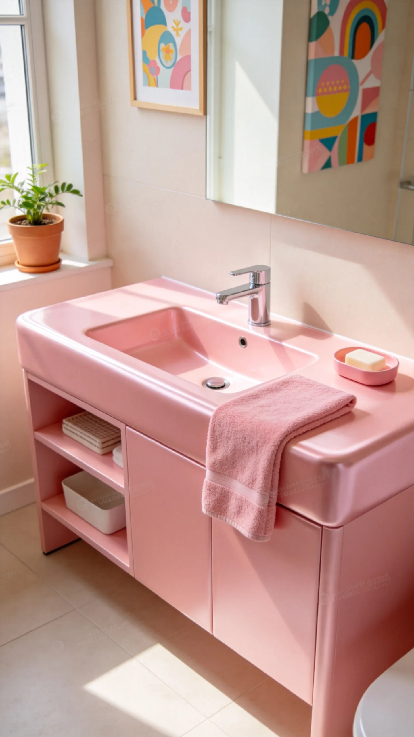 1. Paint the Vanity an Unexpected Candy Color