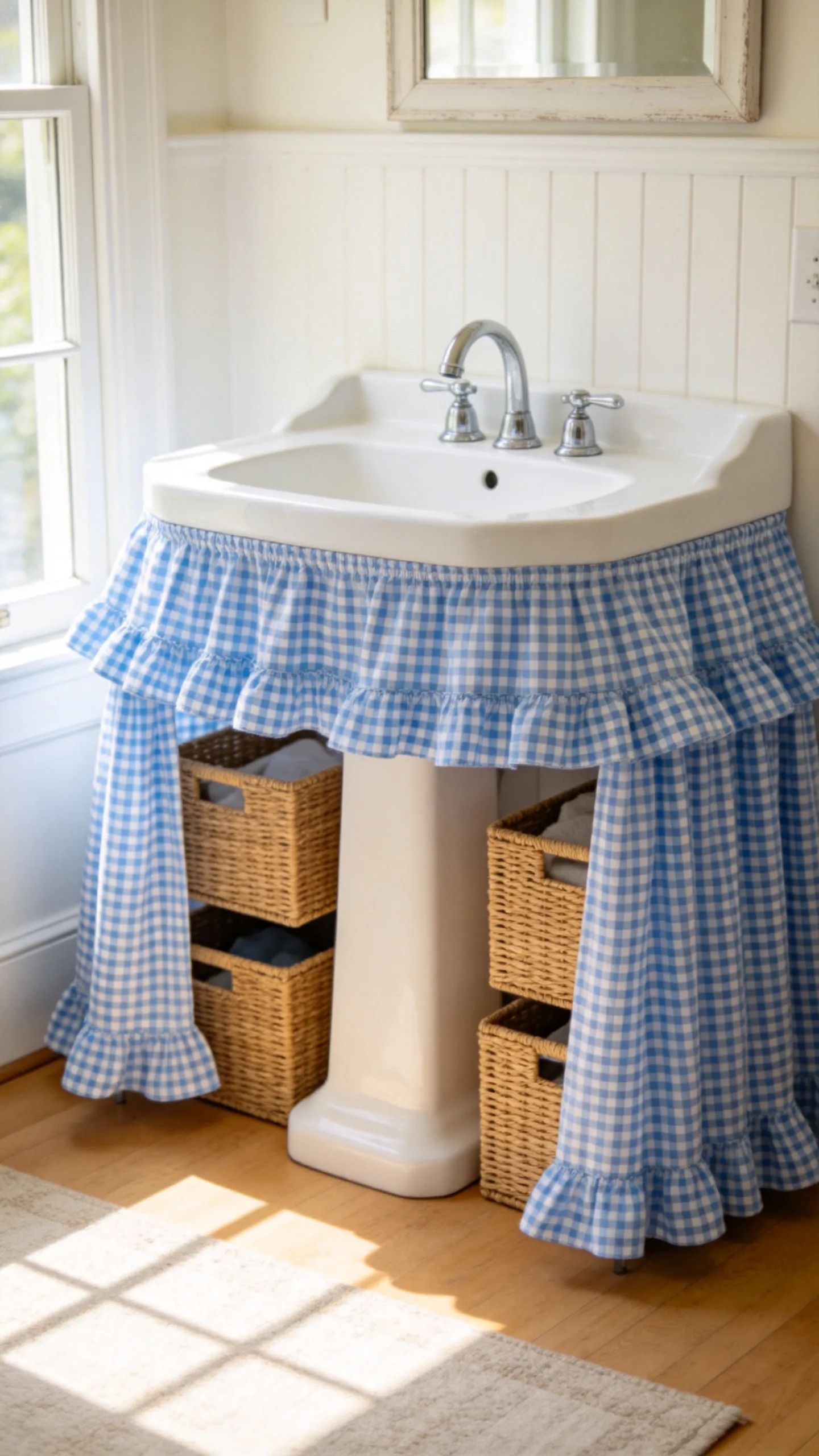 11. Add a Ruffled Sink Skirt for Hidden Storage