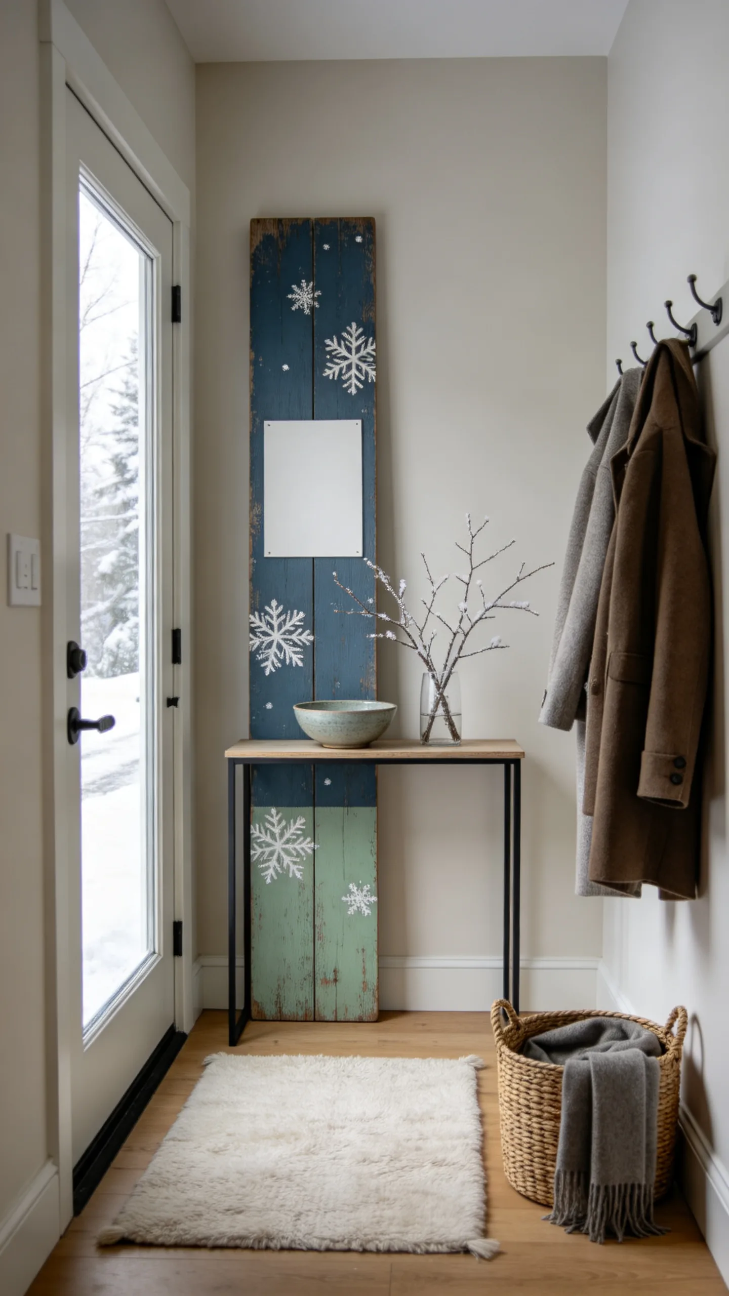 1. Rustic “Welcome Winter” Entryway Sign