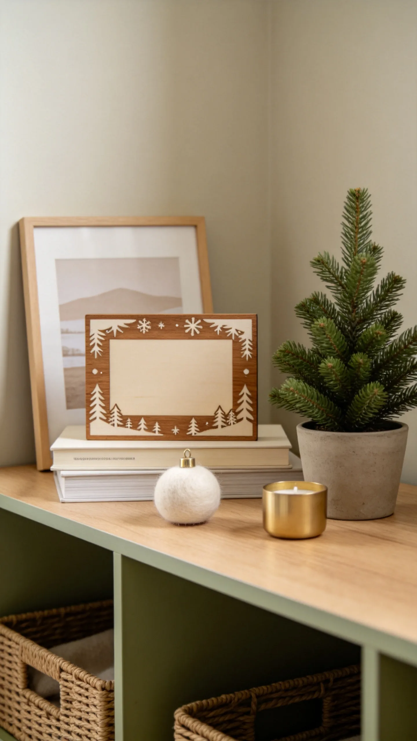 4. “Warm Winter Wishes” Layered Shelf Sign