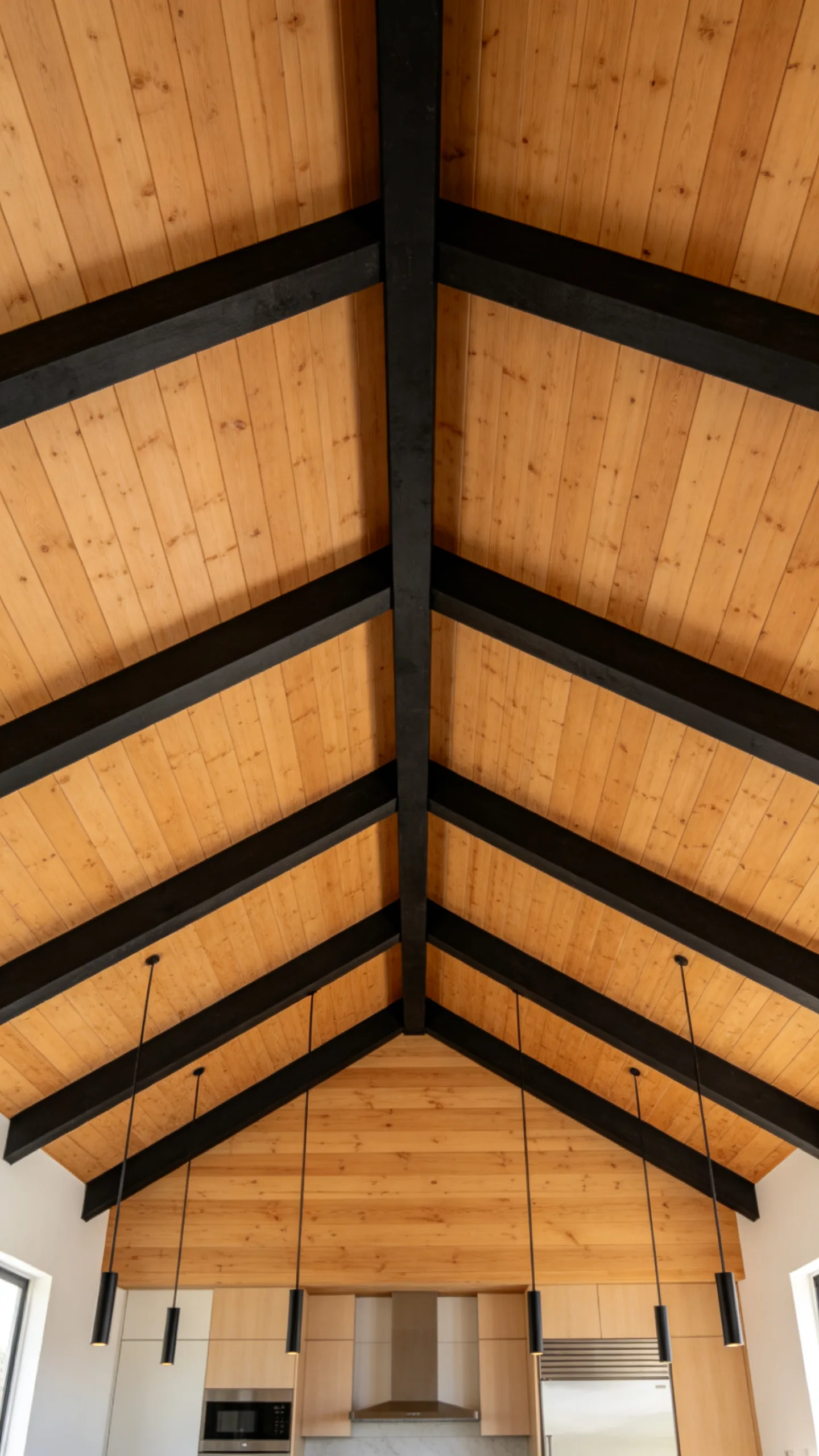 13. Accent a Wood Ceiling With Black Beams