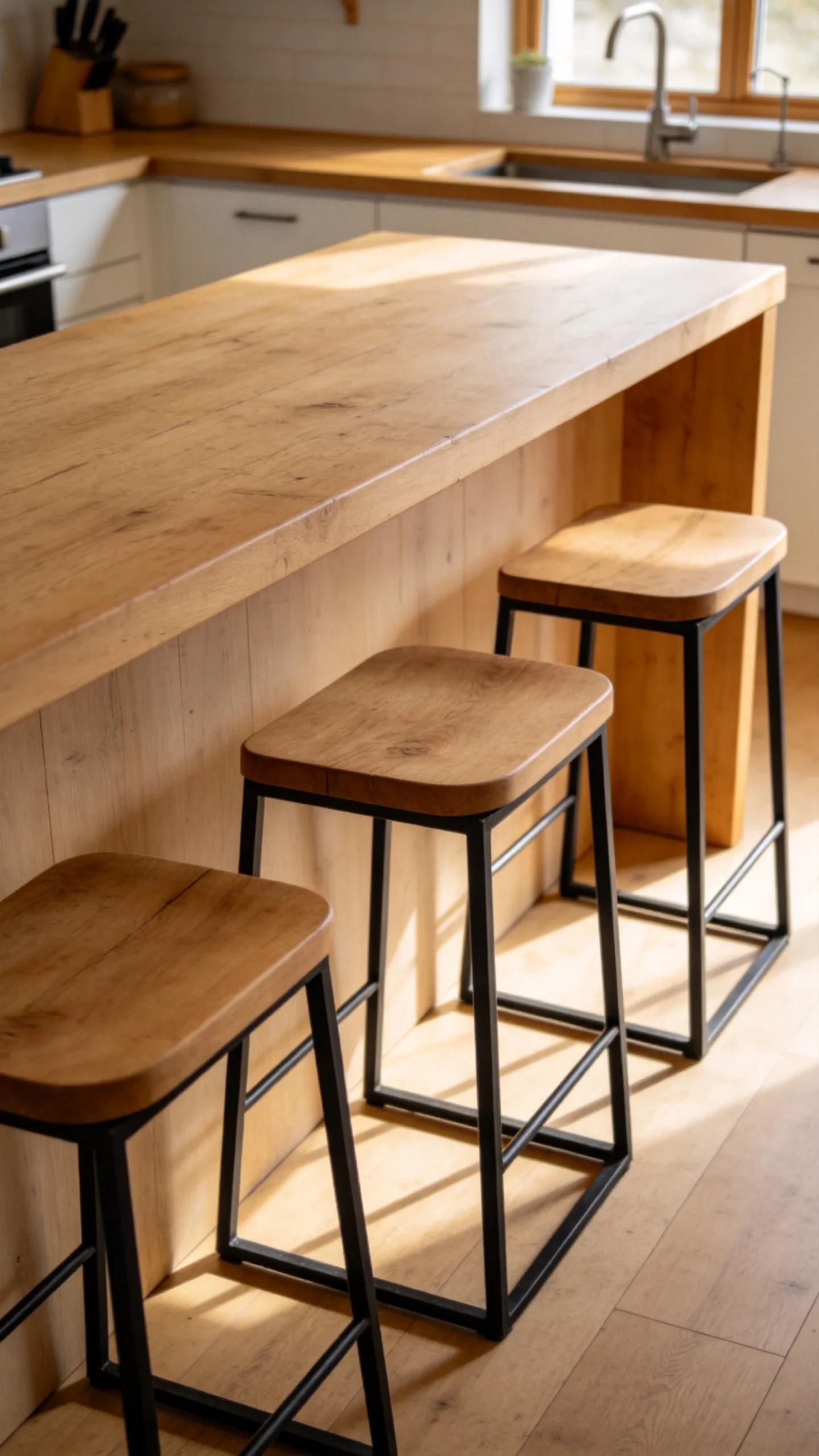 10. Mix Wood Counter Stools With Black Metal Frames