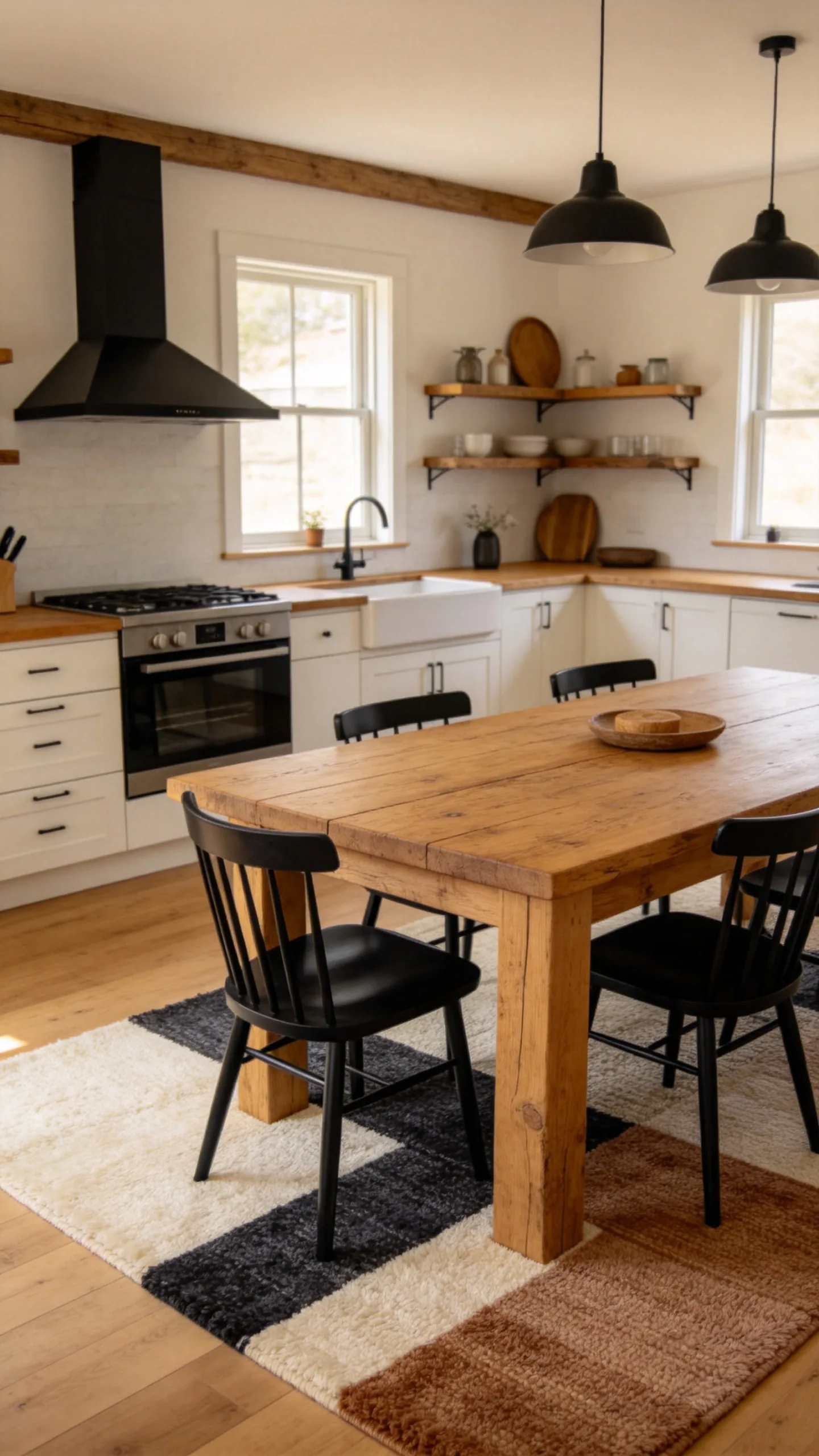 20. Define the Dining Area With a Wood Table and Black Chairs